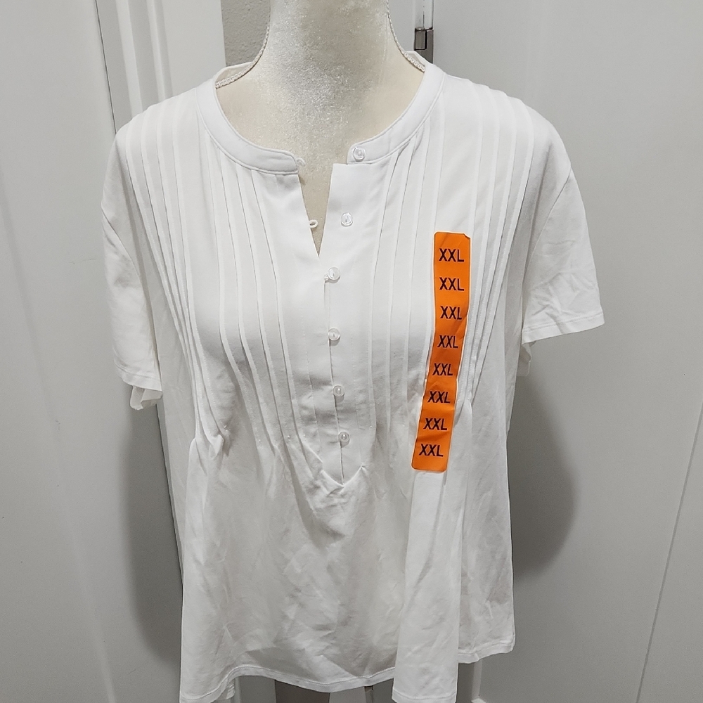 Lands' End White Pleated Women's Blouse XXL NWT